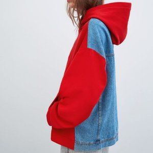 [NEW] Zara-Oversized Denim/Red Hoodie